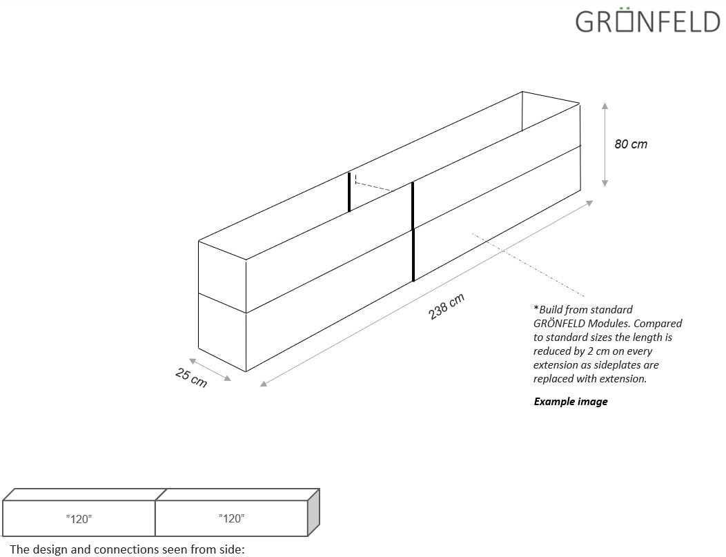 Raised bed Black W25xL238xH80 no base