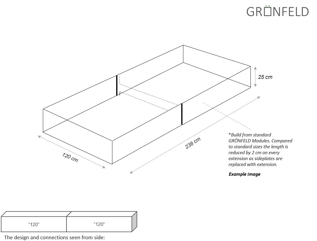 Raised bed Black W120xL238xH25 no base