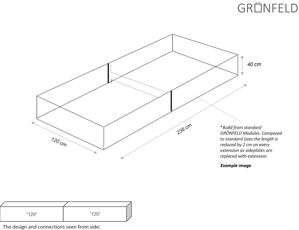 Raised bed Black W120xL238xH40 no base