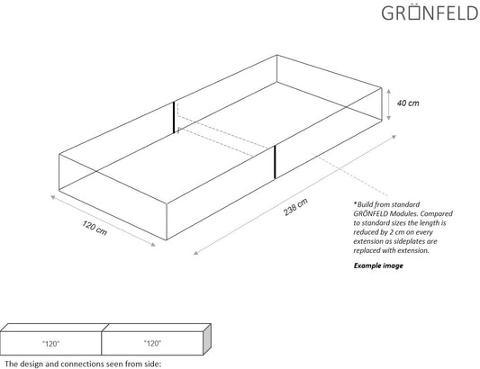 Raised bed Raw iron(rust) W120xL238xH40 no base