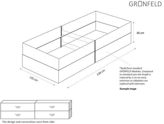 Raised bed Black W120xL238xH50 no base