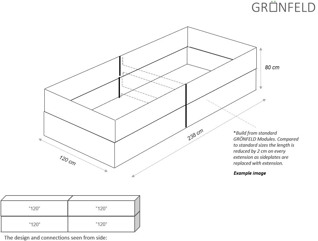 Raised bed Black W120xL238xH80 no base