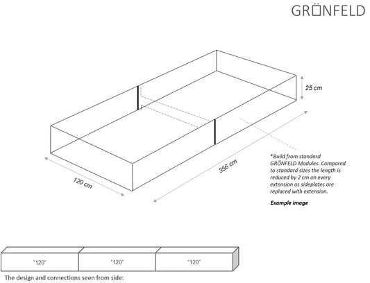 Raised bed Raw iron(rust) W120xL356xH25 no base