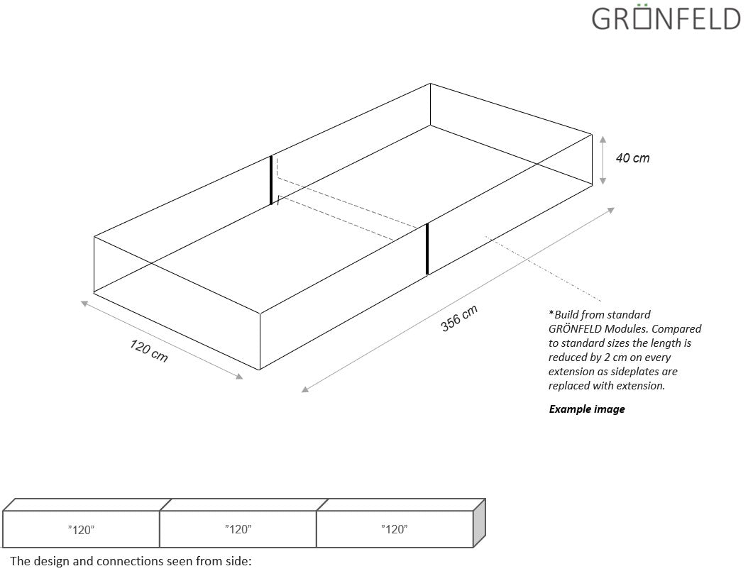 Raised bed Raw iron(rust) W120xL356xH40 no base