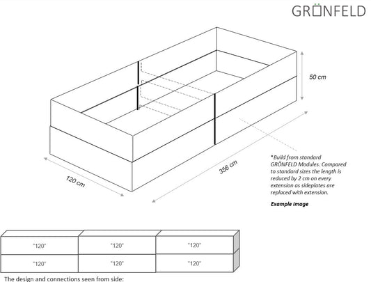 Raised bed Black W120xL356xH50 no base