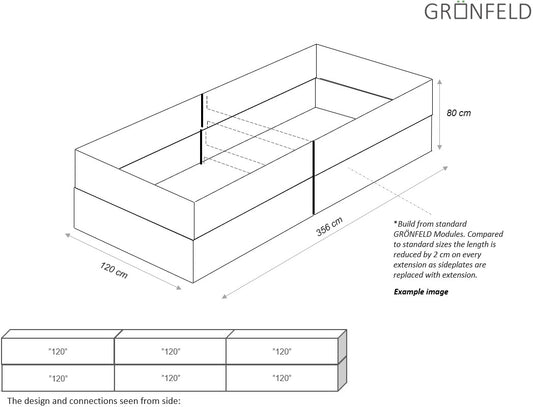 Raised bed Raw iron(rust) W120xL356xH80 no base