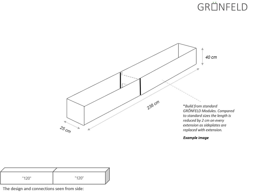 Raised bed Black W25xL238xH40 no base