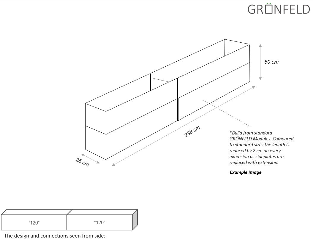 Raised bed Black W25xL238xH50 no base