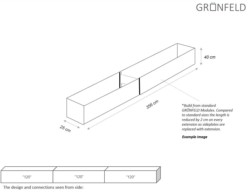 Raised bed Black W25xL356xH40 no base