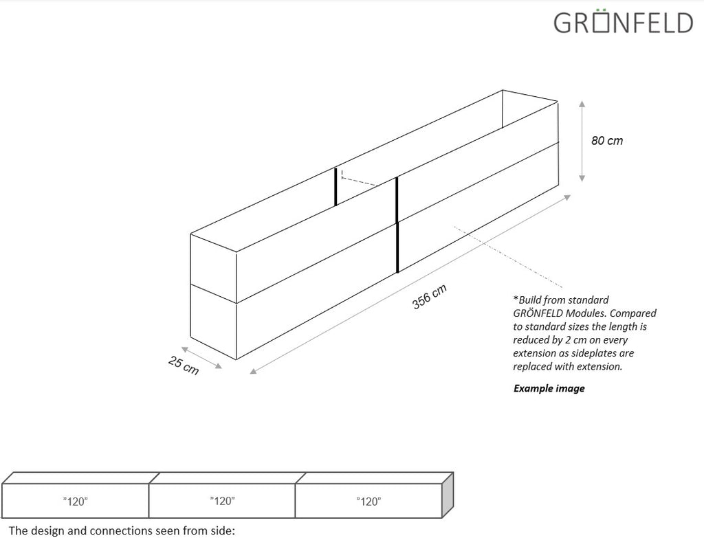 Raised bed Black W25xL356xH80 no base