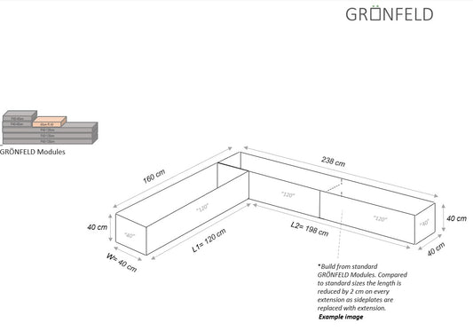 L-form sort B40xL120-198xH40 uden bund