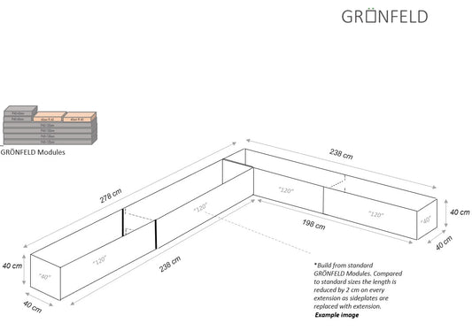 L-form sort B40xL238-198xH40 uden bund