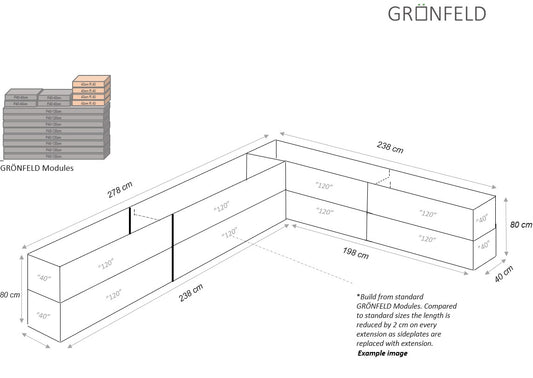 L-form sort B40xL238-198xH80 uden bund