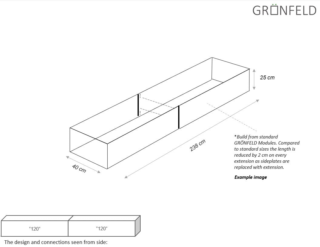 Raised bed Black W40xL238xH25 no base