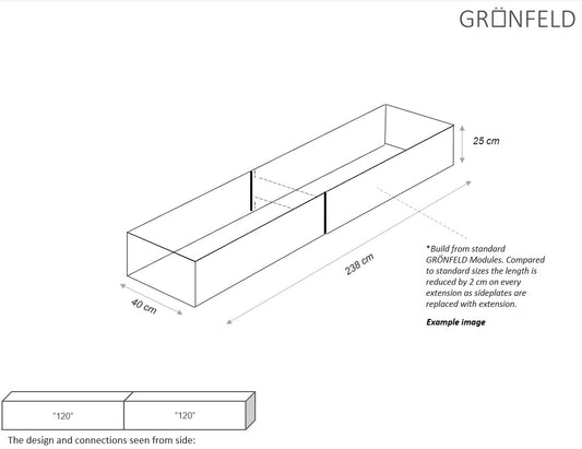 Raised bed Raw iron(rust) W40xL238xH25 no base