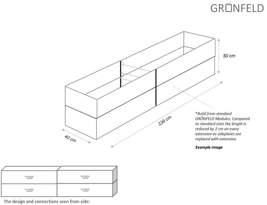 Raised bed Raw iron(rust) W40xL238xH50 no base