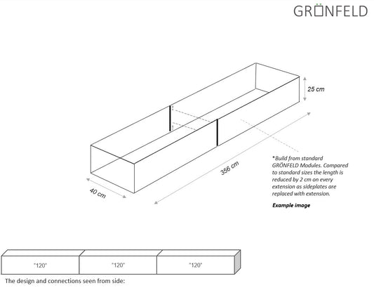 Raised bed Raw iron(rust) W40xL356xH25 no base