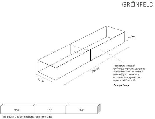 Raised bed Corten W40xL356xH40 no base