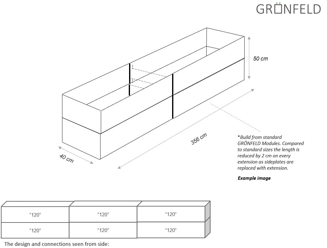 Raised bed Black W40xL356xH50 no base