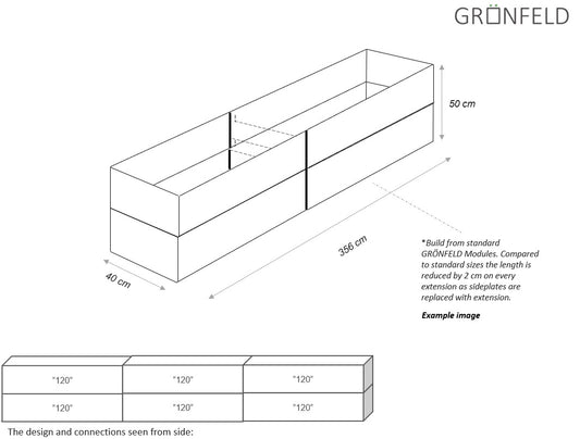 Raised bed Raw iron(rust) W40xL356xH50 no base