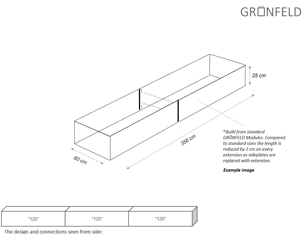 Raised bed Black W60xL356xH25 no base