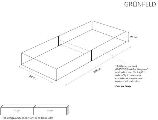 Raised bed Raw iron(rust) W80xL238xH25 no base