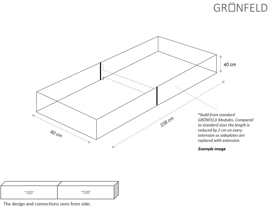 Raised bed Black W80xL238xH40 no base