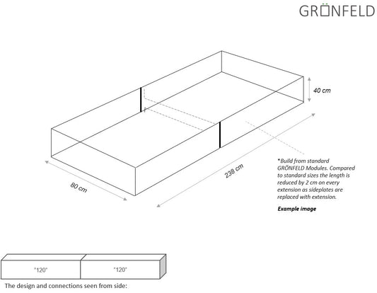 Raised bed Raw iron(rust) W80xL238xH40 no base