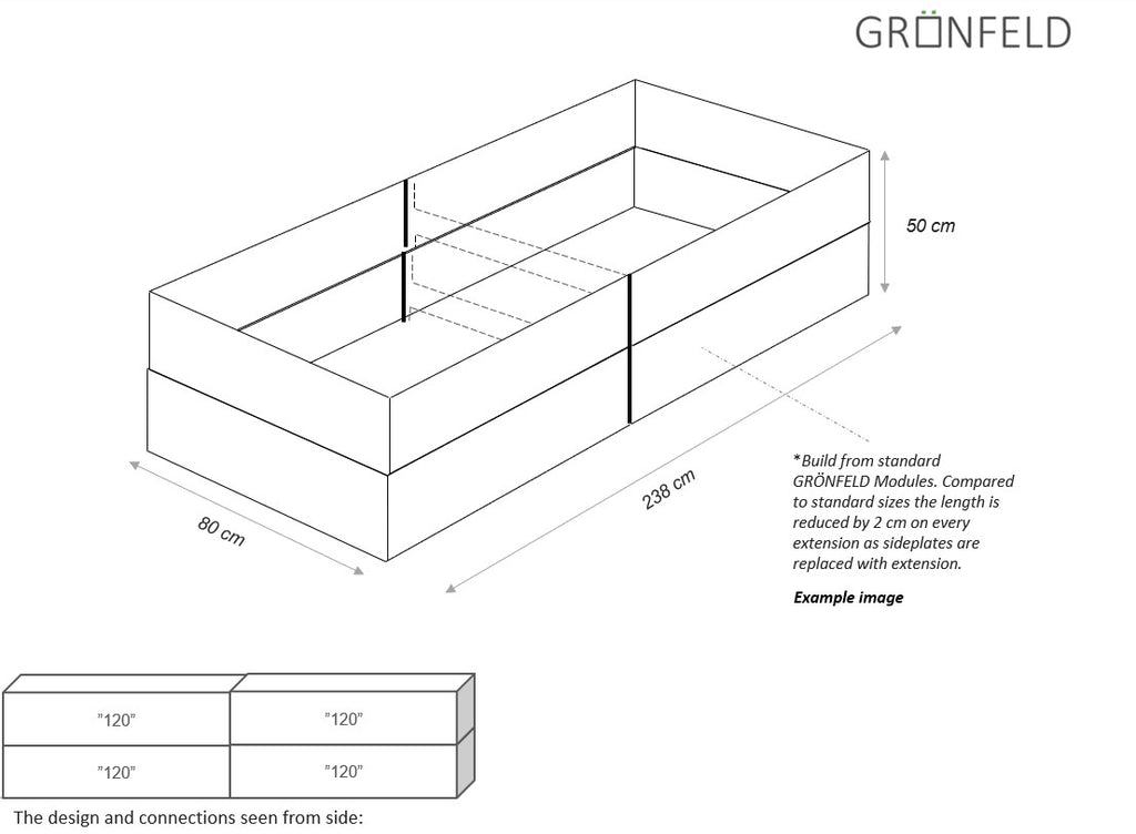 Raised bed Black W80xL238xH50 no base