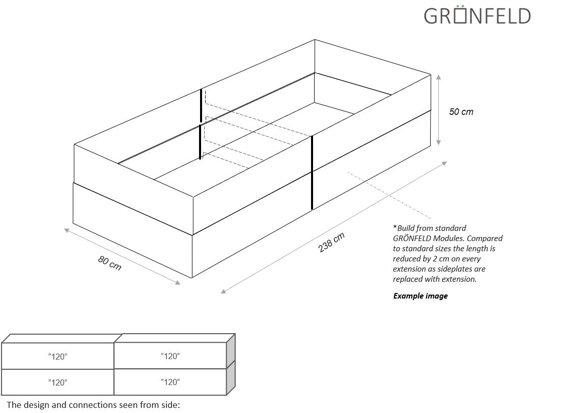 Raised bed Black W80xL238xH50 no base