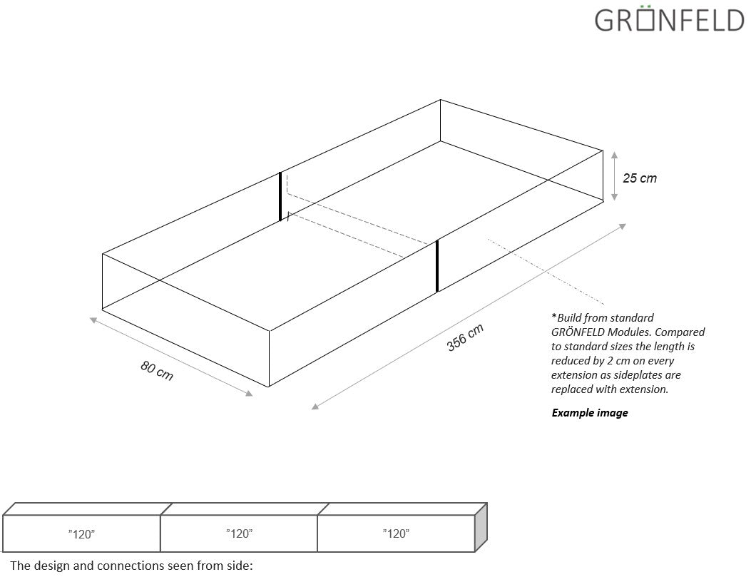 Raised bed Black W80xL356xH25 no base