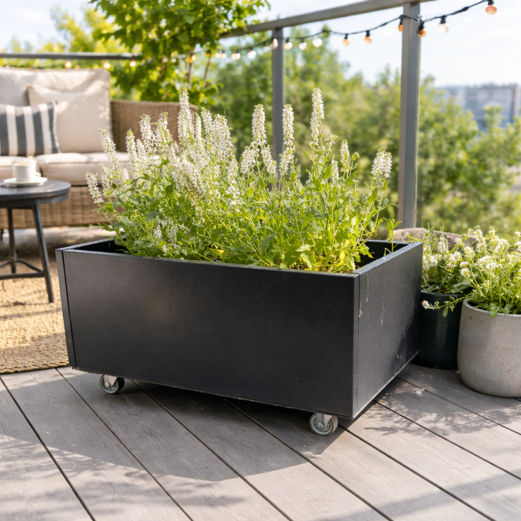 Planter Black W25xL60xH25 on wheels