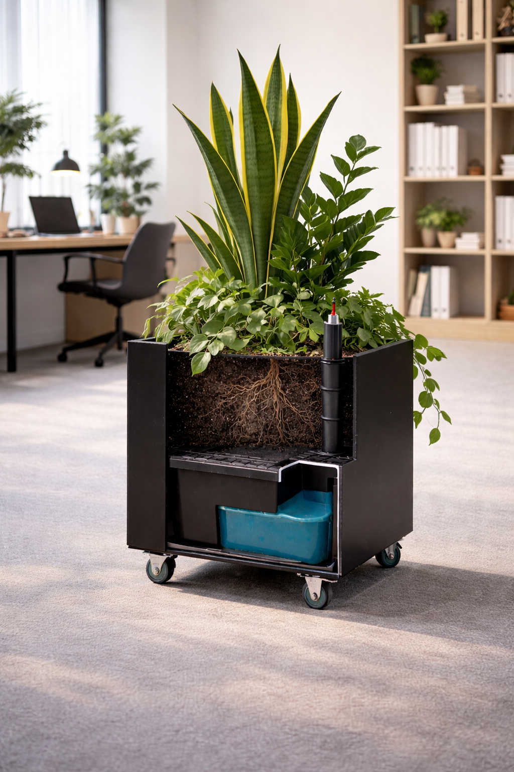 Plantenbak Classic 40x40 H40 cm op wielen/poten – indoor uitvoering